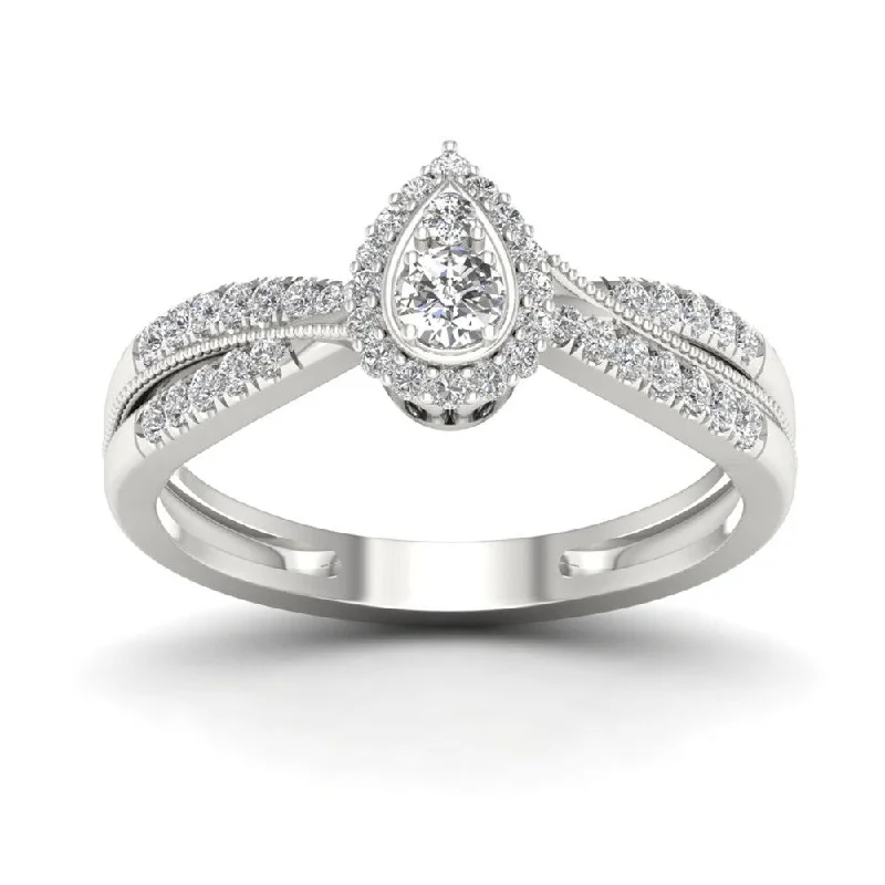 Platinum Engagement Rings with Milgrain EdgesDe Couer 1/3ct TDW Diamond Pear Shape Halo Engagement Ring - White