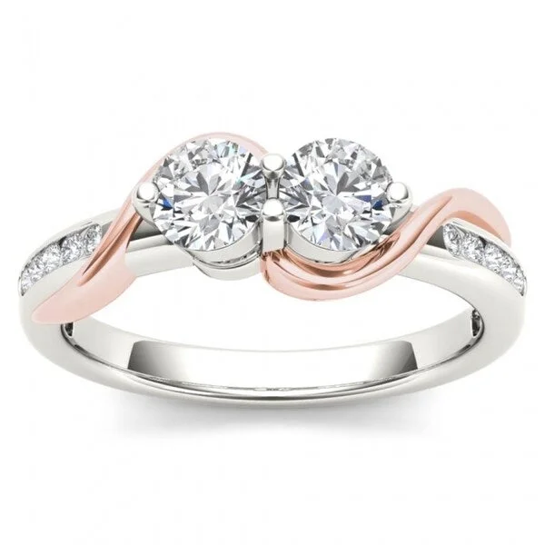 Engagement Rings with a Pavé - Set Infinity SymbolDe Couer 10k Pink Two-Tone White Gold 3/4ct TDW Two-Stone Diamond Engagement Ring