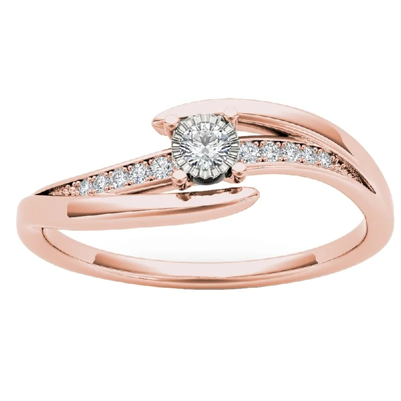 Emerald - Cut Engagement Rings with Trapezoid Side StonesDe Couer 10k Rose Gold 1/10ct TDW Diamond Criss-Cross Engagement Ring - Pink