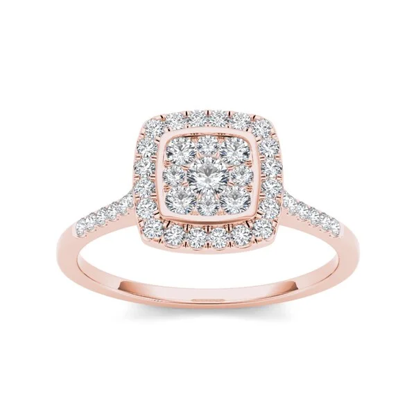 Platinum Engagement Rings with Milgrain EdgesDe Couer 10k Rose Gold 1/2ct TDW Diamond Cluster Engagement Ring - Pink