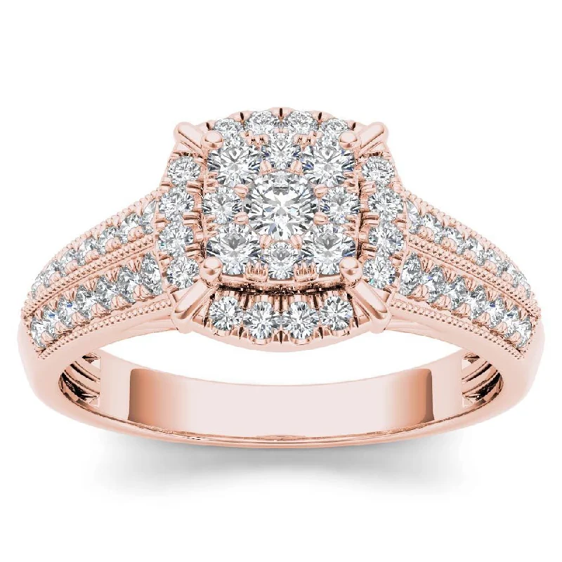 Engagement Rings with a Hidden Heart - Shaped CutoutDe Couer 10k Rose Gold 1/2ct TDW Diamond Cluster Halo Engagement Ring - Pink