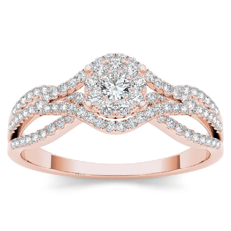 Engagement Rings with a Cathedral - Style Basket SettingDe Couer 10k Rose Gold 1/2ct TDW Diamond Halo Engagement Ring