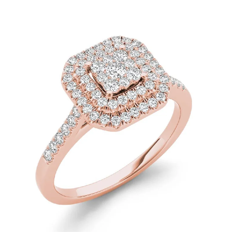 Two - Tone Engagement Rings in Rose and White GoldDe Couer 10k Rose Gold 1/3ct TDW Diamond Double Halo Engagement Ring - Pink