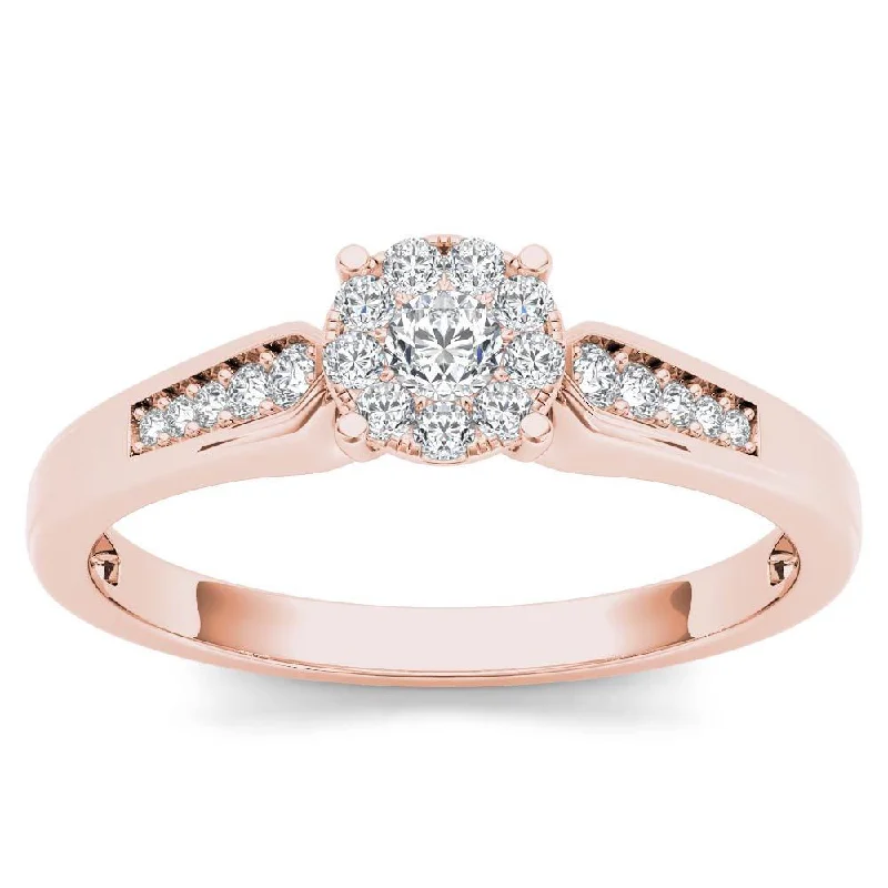 Rose - Cut Diamond Engagement Rings with a Rustic CharmDe Couer 10k Rose Gold 1/4ct TDW Diamond Cluster Engagement Ring - Pink