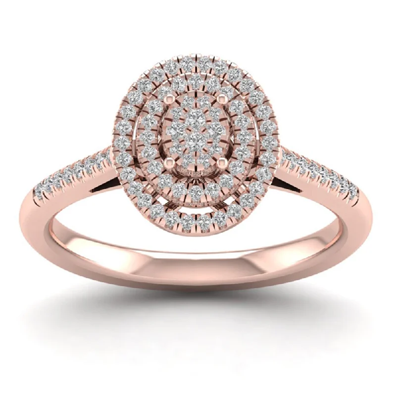 Engagement Rings with a Triple - Row Diamond BandDe Couer 10k Rose Gold 1/4ct TDW Diamond Cluster Ring - Pink