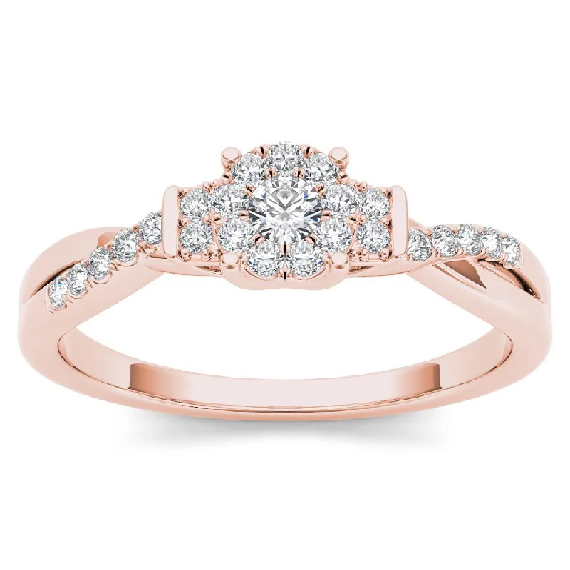 Art Nouveau - Inspired Engagement Rings with Organic MotifsDe Couer 10k Rose Gold 1/4ct TDW Diamond Three-Stone look Engagement Ring - Pink