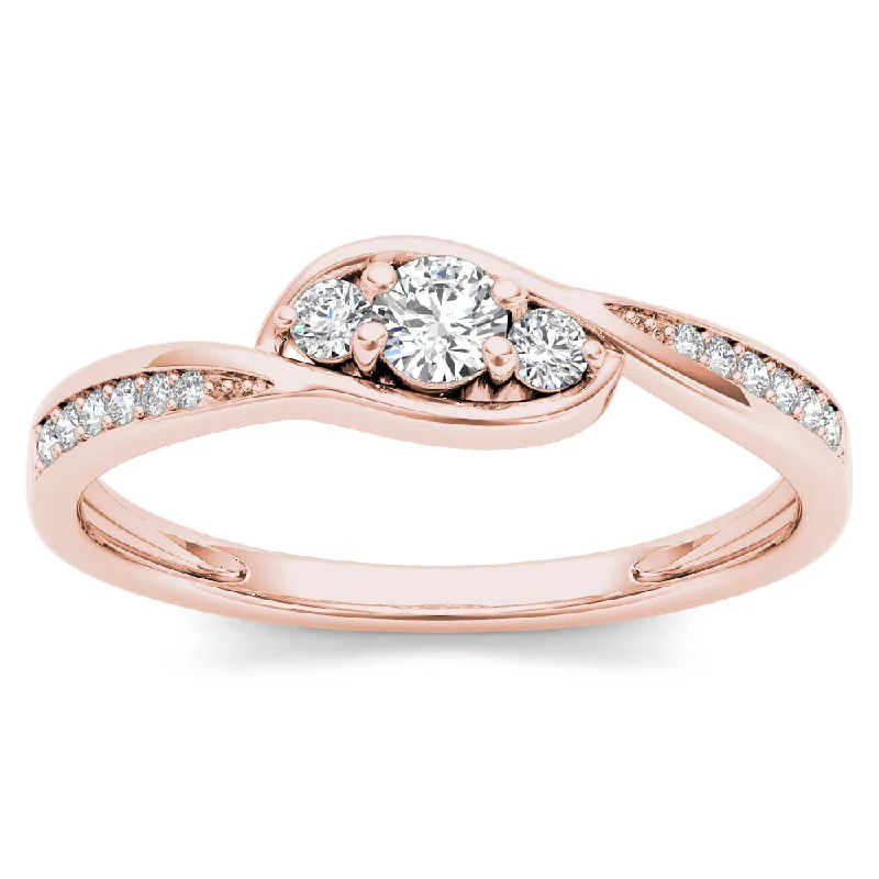 Engagement Rings with a Triple - Row Diamond BandDe Couer 10k Rose Gold 1/5ct TDW Diamond Bypass Cluster Engagement Ring - Pink