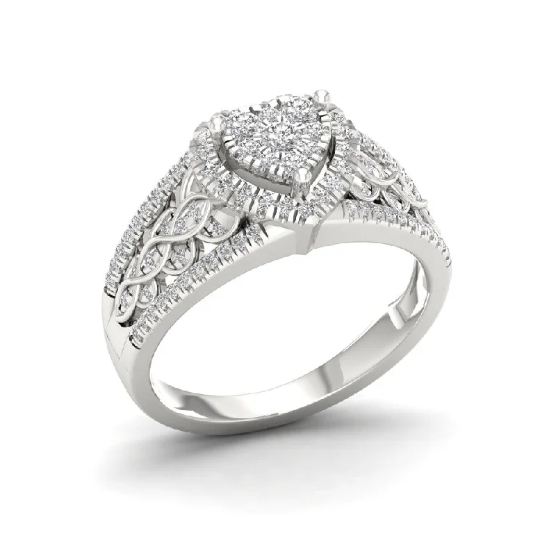 Cushion - Shaped Engagement Rings with Bead - Set DiamondsDe Couer 10k White Gold 1/2ct TDW Diamond Cluster Engagement Ring