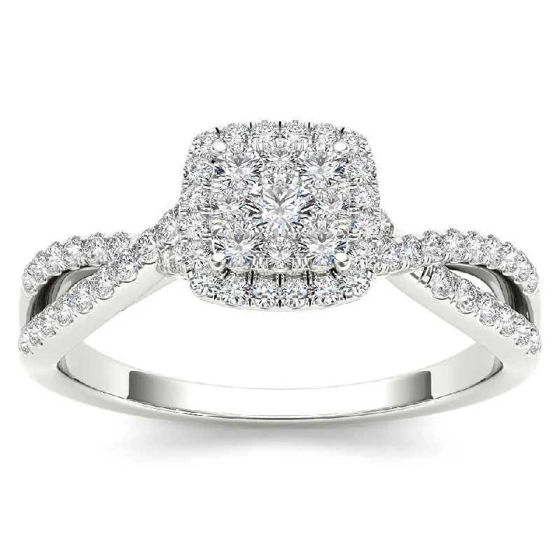 Emerald - Cut Engagement Rings with Trapezoid Side StonesDe Couer 10k White Gold 1/2ct TDW Diamond Halo Engagement Ring