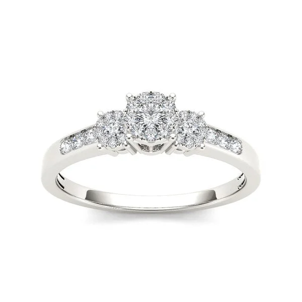 Engagement Rings with a Hidden Halo and Pavé - Set BandDe Couer 10k White Gold 1/3ct TDW Diamond Trilogy Imperial Engagement Ring