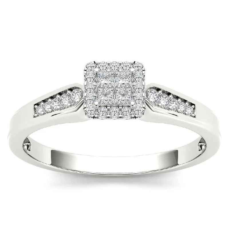 Engagement Rings with a Triple - Row Diamond BandDe Couer 10k White Gold 1/4ct TDW Diamond Halo Engagement Ring