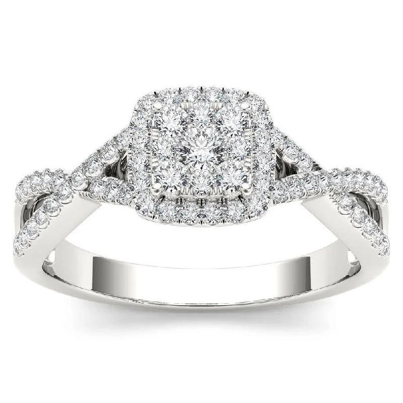 Engagement Rings with a Cathedral - Style Basket SettingDe Couer 10k White Gold 2/5ct TDW Diamond Halo Split Shank Engagement Ring - White H-I