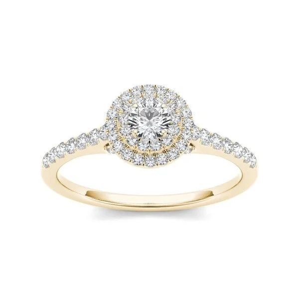 Engagement Rings with a Hidden Halo and Pavé - Set BandDe Couer 10k Yellow Gold 1/2 ct TDW Diamond Double Halo Engagement Ring