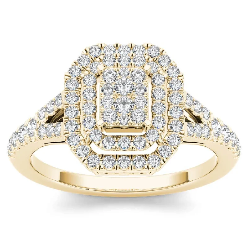 Engagement Rings with a Hidden Halo and Pavé - Set BandDe Couer 10k Yellow Gold 1/2ct TDW Diamond Cluster Double Frame Engagement Ring