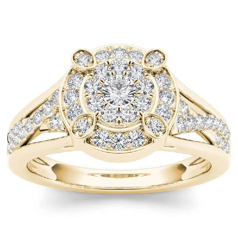 Engagement Rings with a Cathedral - Style Basket SettingDe Couer 10k Yellow Gold 1/2ct TDW Diamond Halo Engagement Ring