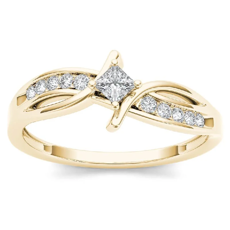 Engagement Rings with a Cathedral - Style Basket SettingDe Couer 10k Yellow Gold 1/4ct TDW Diamond Bypass Engagement Ring