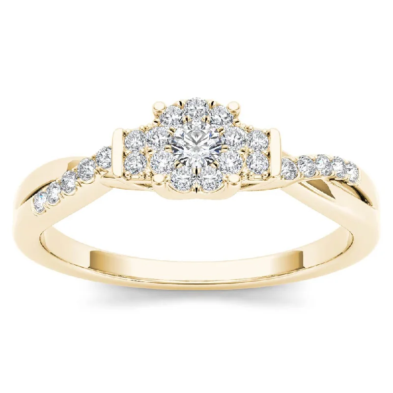 Engagement Rings with a Hidden Halo and Pavé - Set BandDe Couer 10k Yellow Gold 1/4ct TDW Diamond Three-Stone look Engagement Ring