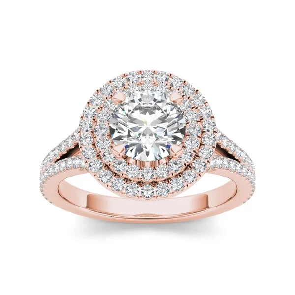 Engagement Rings with a Hidden Halo and Pavé - Set BandDe Couer 14k Rose Gold 1 1/2ct TDW Diamond Double Halo Engagement Ring - Pink