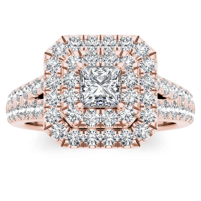 Pear - Shaped Engagement Rings with Twisted Shank DesignsDe Couer 14k Rose Gold 1 1/2ct TDW Diamond Halo Ring - Pink