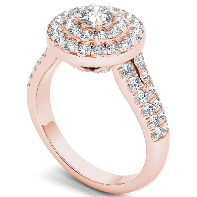 Rose - Cut Diamond Engagement Rings with a Rustic CharmDe Couer 14k Rose Gold 1 1/4ct TDW Diamond Halo Ring - Pink