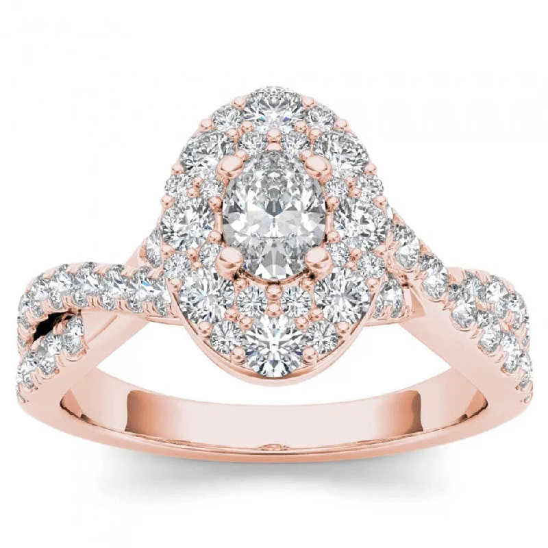 Engagement Rings with a Pavé - Set Infinity SymbolDe Couer 14k Rose Gold 1 1/4ct TDW Oval Shape Diamond Halo Engagement Ring - Pink