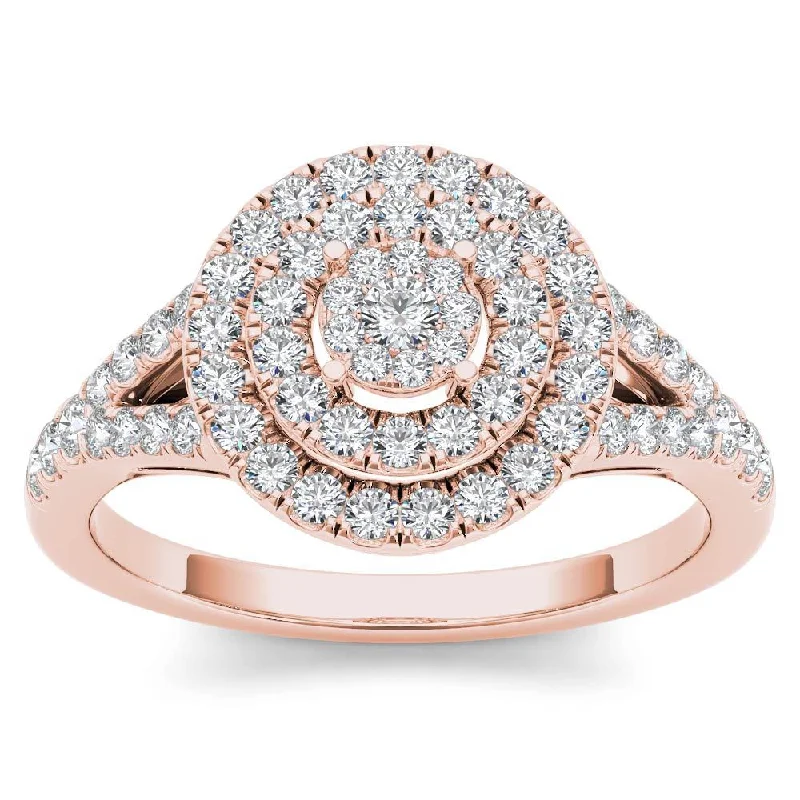 Engagement Rings with a Hidden Heart - Shaped CutoutDe Couer 14k Rose Gold 1/2ct TDW Diamond Cluster Double Frame Engagement Ring