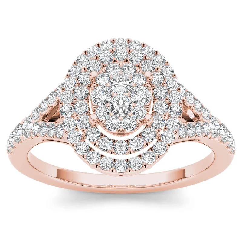 Custom - Engraved Engagement Rings with a Special MessageDe Couer 14k Rose Gold 1/2ct TDW Diamond Cluster Double Frame Engagement Ring - Pink