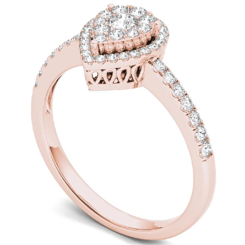 Platinum Engagement Rings with Milgrain EdgesDe Couer 14k Rose Gold 1/2ct TDW Diamond Halo Ring - Pink