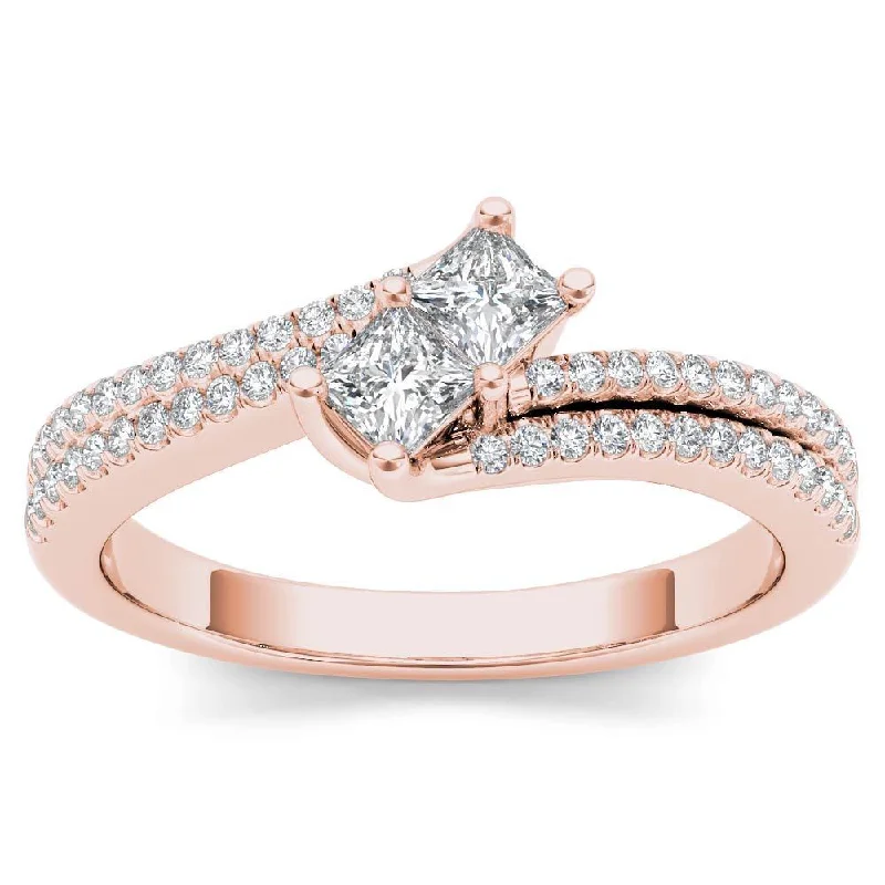 Custom - Engraved Engagement Rings with a Special MessageDe Couer 14k Rose Gold 1/2ct TDW Two-Stone Diamond Engagement Ring - Pink