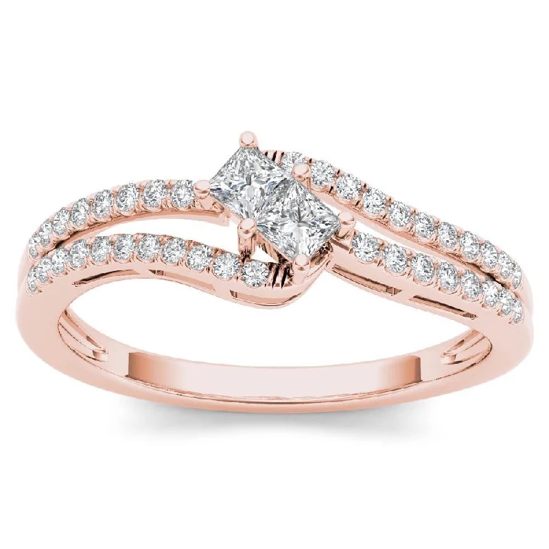 Engagement Rings with a Triple - Row Diamond BandDe Couer 14k Rose Gold 1/3ct TDW Two-Stone Diamond Engagement Ring - Pink