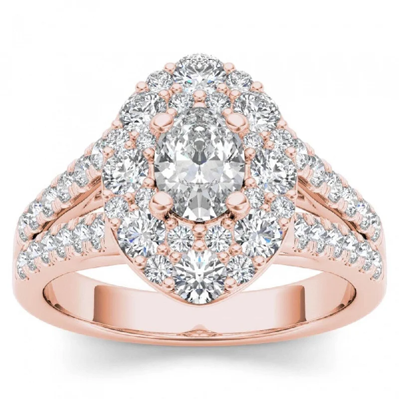 Art Deco - Geometric Engagement Rings with Black Enamel AccentsDe Couer 14k Rose Gold 1 7/8ct TDW Oval Shape Diamond Halo Engagement Ring - Pink