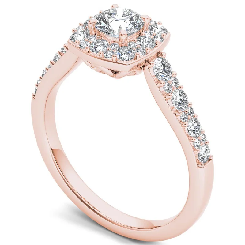 Tanzanite - and - Diamond Engagement Rings with a Blue - Hued GlowDe Couer 14k Rose Gold 1 ct TDW Diamond Halo Ring - Pink