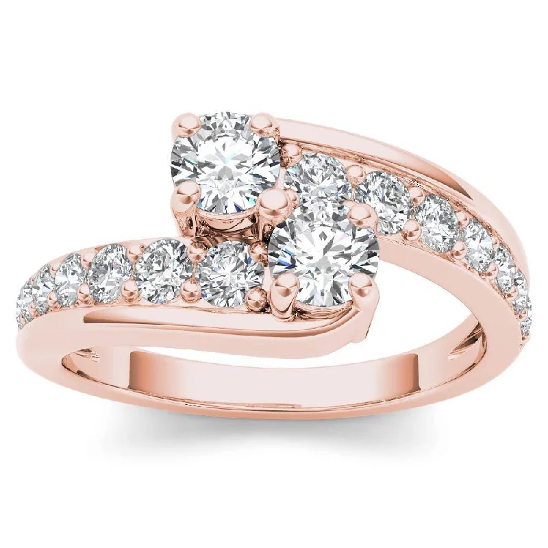 Custom - Engraved Engagement Rings with a Special MessageDe Couer 14k Rose Gold 1ct TDW Two-Stone Diamond Bypass Ring - Pink