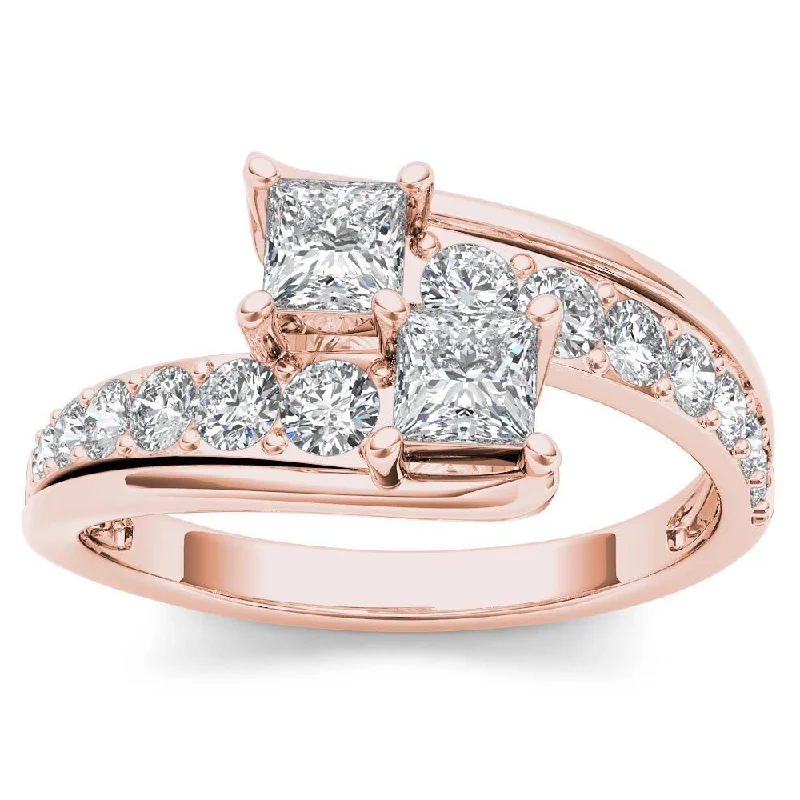 Rose - Cut Diamond Engagement Rings with a Rustic CharmDe Couer 14k Rose Gold 1ct TDW Two-Stone Diamond Engagement Ring - Pink