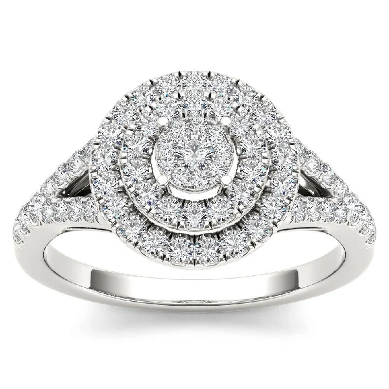 Vintage - Style Engagement Rings with Intricate ScrollworkDe Couer 14k White Gold 1/2ct TDW Diamond Cluster Double Frame Engagement Ring