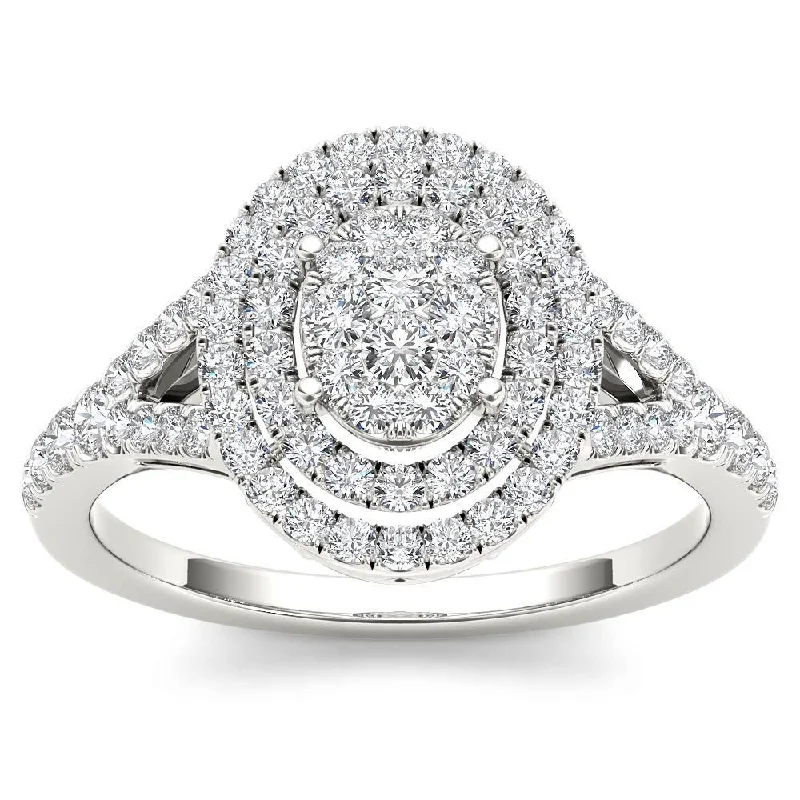 Engagement Rings with a Triple - Row Diamond BandDe Couer 14k White Gold 1/2ct TDW Diamond Cluster Double Frame Engagement Ring