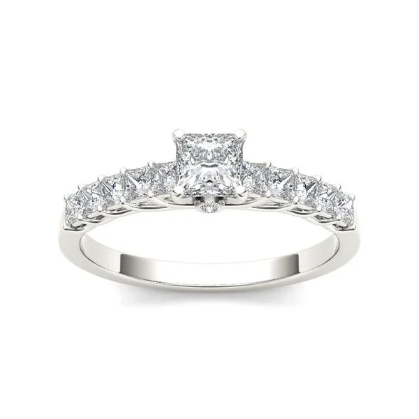 Engagement Rings with a Hidden Halo and Pavé - Set BandDe Couer 14k White Gold 1ct TDW Diamond Classic Engagement Ring - White H-I