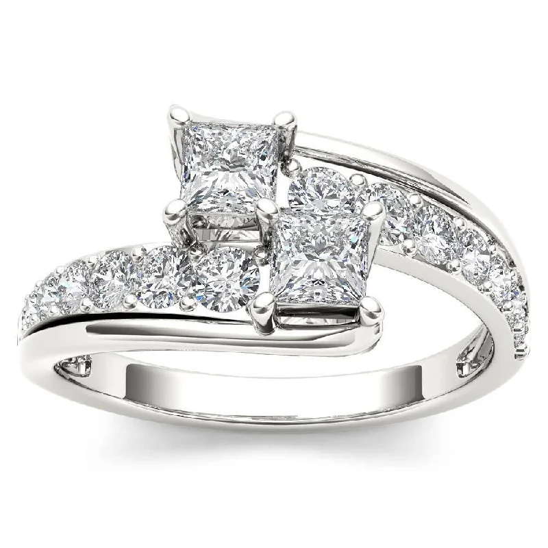 Platinum Engagement Rings with Milgrain EdgesDe Couer 14k White Gold 1ct TDW Two-Stone Diamond Engagement Ring - White H-I - White H-I