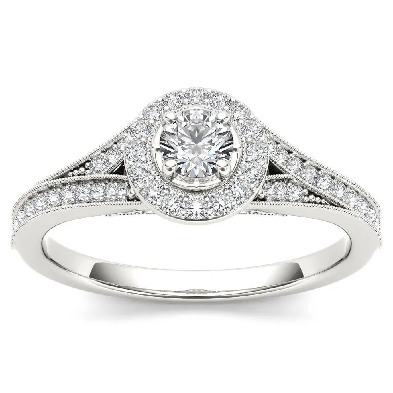 Cushion - Shaped Engagement Rings with Bead - Set DiamondsDe Couer 14k White Gold 5/8ct TDW Diamond Halo Engagement Ring