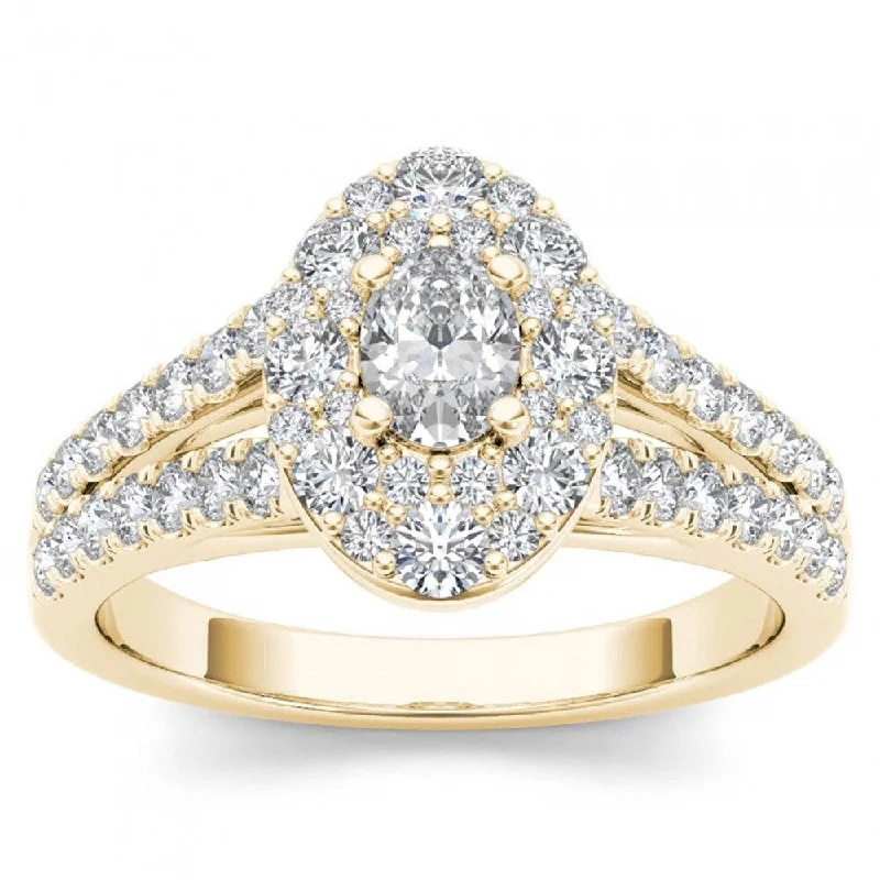 Engagement Rings with a Pavé - Set Infinity SymbolDe Couer 14k Yellow Gold 1 1/4ct TDW Oval Shape Diamond Halo Engagement Ring