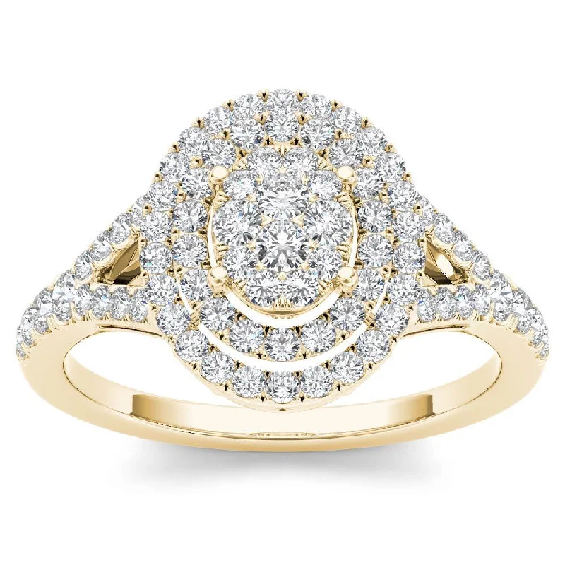 Sapphire - Centered Engagement Rings with Diamond HaloDe Couer 14k Yellow Gold 1/2ct TDW Diamond Cluster Double Frame Engagement Ring