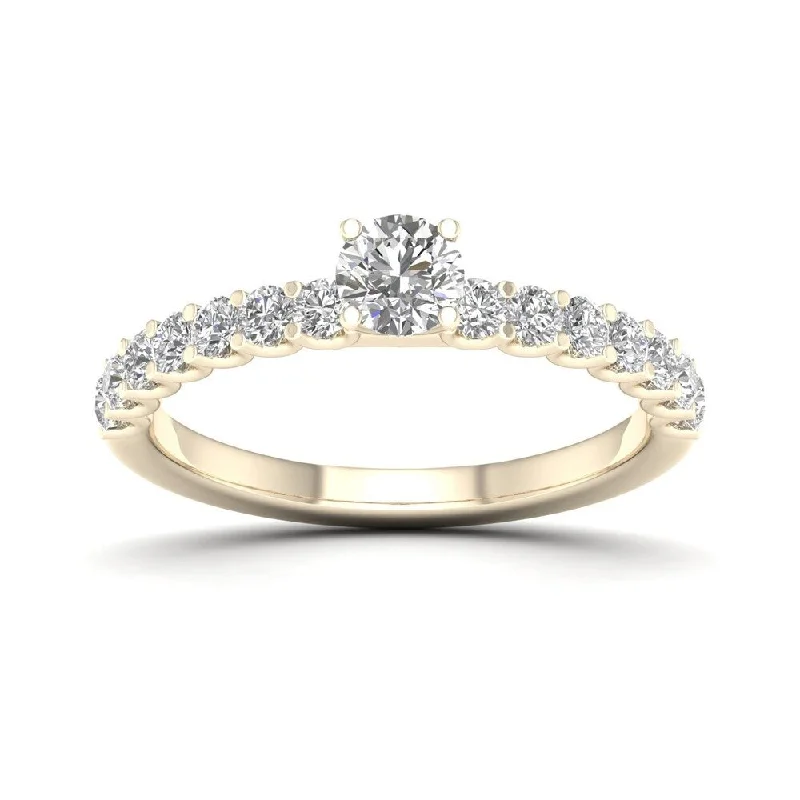 Engagement Rings with a Hidden Halo and Pavé - Set BandDe Couer 14k Yellow Gold 1ct TDW Diamond Engagement Ring