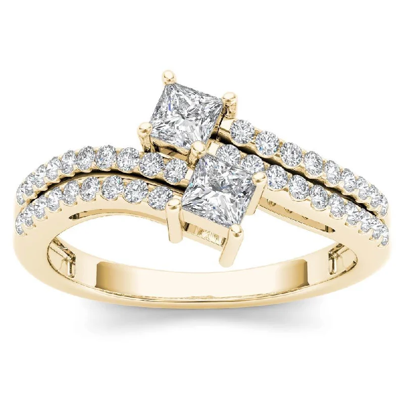 Engagement Rings with a Floral - Inspired Prong SettingDe Couer 14k Yellow Gold 3/4ct TDW Two-Stone Diamond Engagement Ring