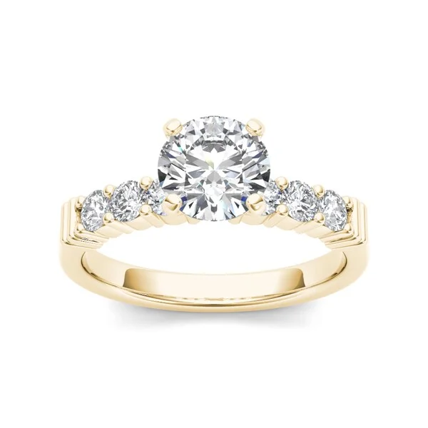 Engagement Rings with a Hidden Halo and Pavé - Set BandDe Couer 14k Yellow Gold 7/8ct TDW Diamond Classic Engagement Ring