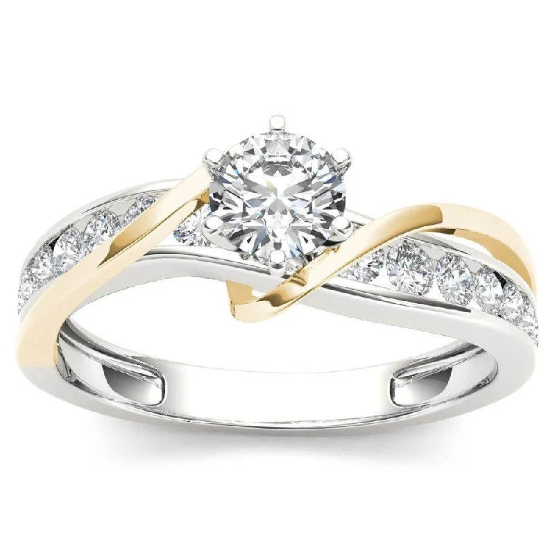 Two - Tone Engagement Rings in Rose and White GoldDe Couer 14k Yellow Two Tone White Gold 3/4 ct TDW Round Solitaire Diamond Bypass Engagement Ring