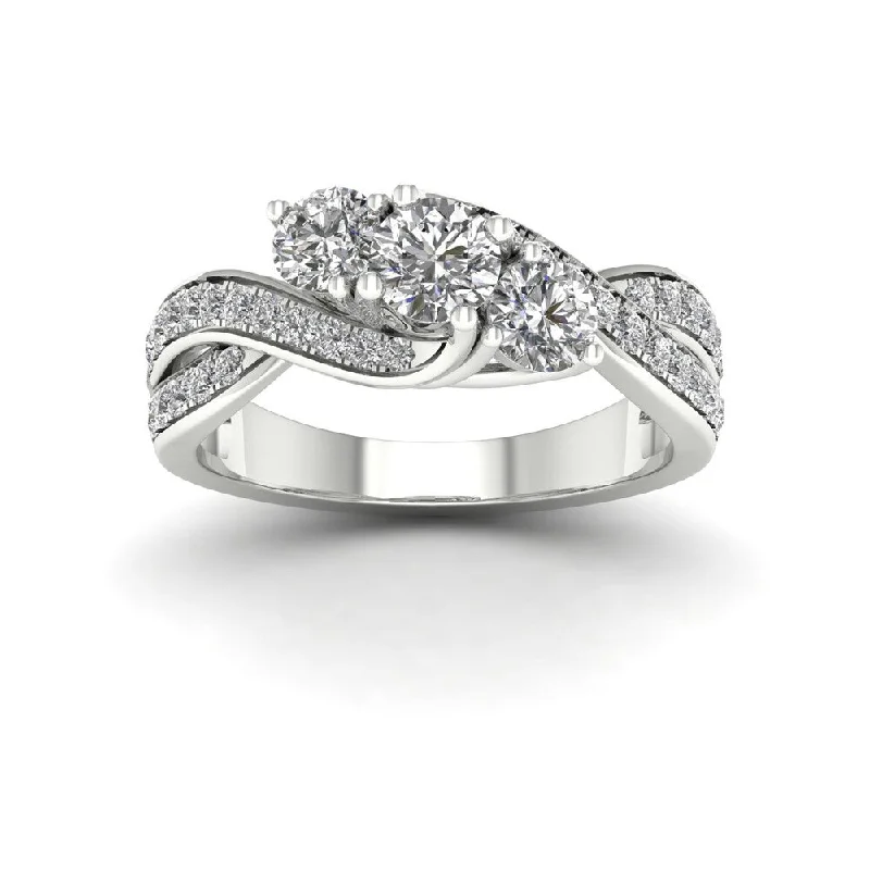 Engagement Rings with a Triple - Row Diamond BandDe Couer 1ct TDW Diamond Three Stone Engagement Ring - White