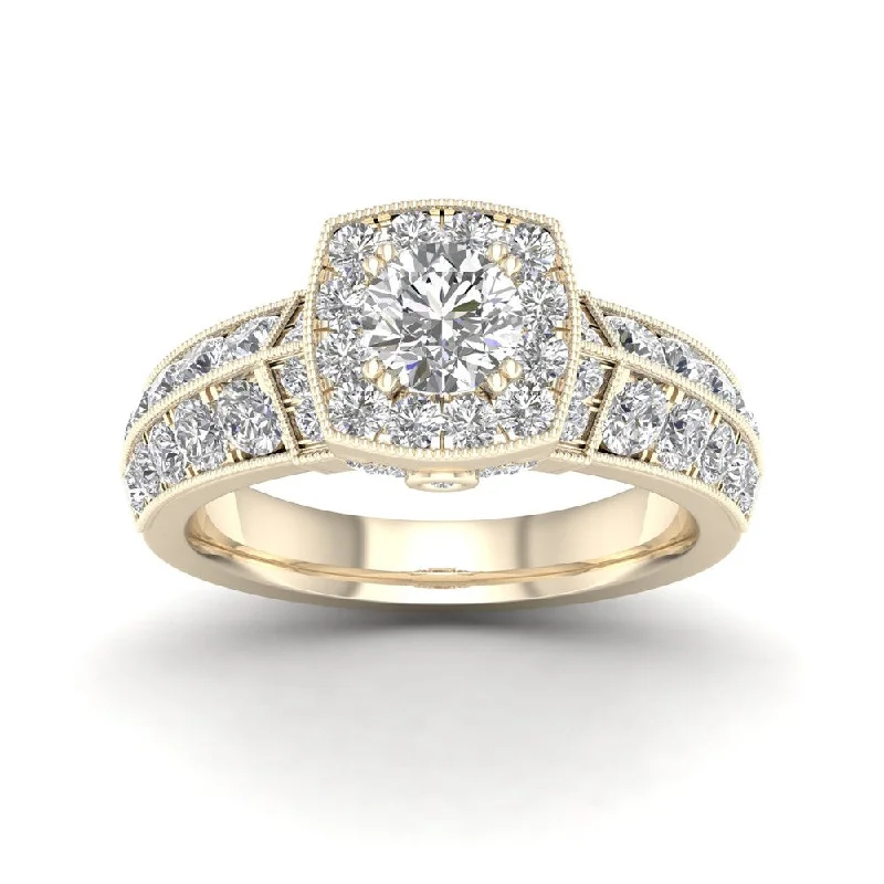 Engagement Rings with a Hidden Halo and Pavé - Set BandDe Couer 2ct TDW Diamond Halo Ring (H-I, I2) - Yellow