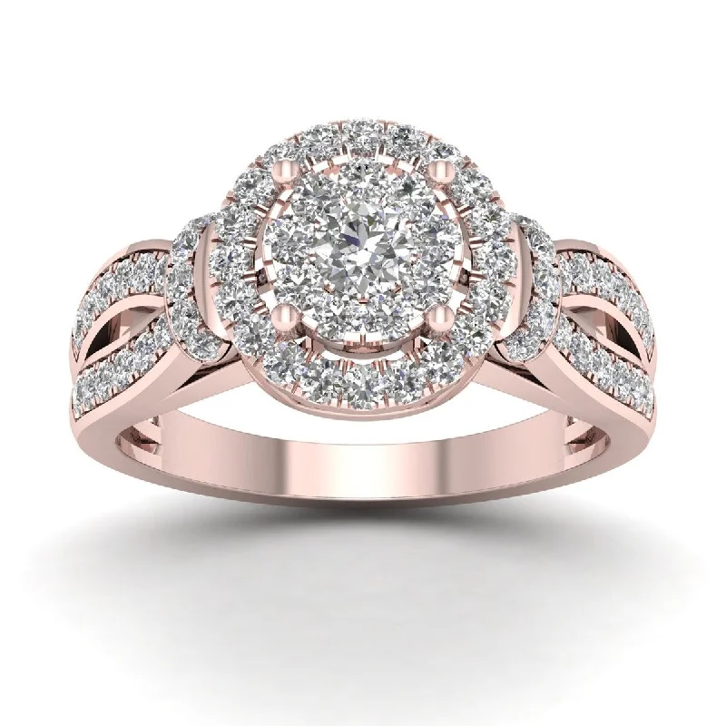 Pear - Shaped Engagement Rings with Twisted Shank DesignsDe Couer 3/4ct TDW Diamond Halo Engagement Ring - Pink