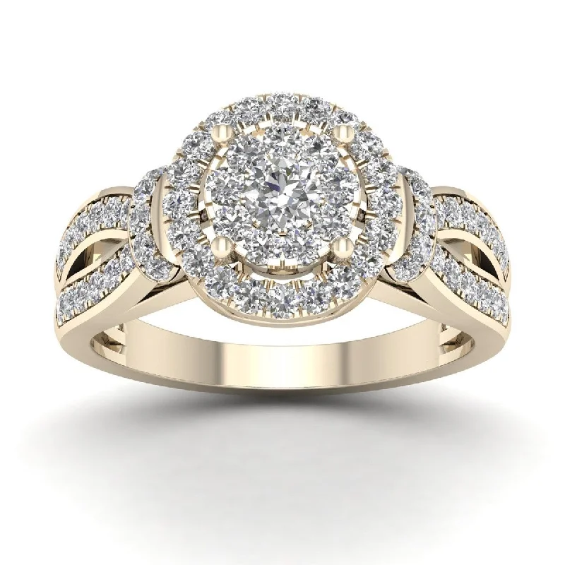 Art Nouveau - Inspired Engagement Rings with Organic MotifsDe Couer 3/4ct TDW Diamond Halo Engagement Ring - Yellow