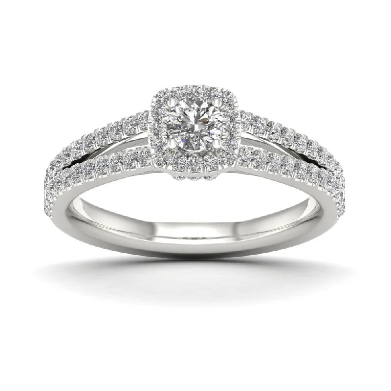 Engagement Rings with a Hidden Halo and Pavé - Set BandDe Couer 3/4ct TDW Diamond Split Shank Ring - White